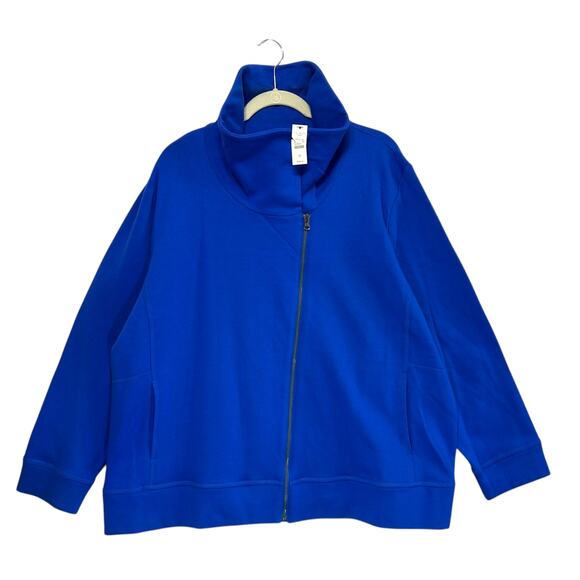 T By Talbots Asymmetric Zip Jacket NWT Womens Sz 3X Cobalt Blue High Neck Fleece - Picture 1 of 6